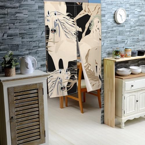 Japanese Noren Door Curtain with Horses Pattern