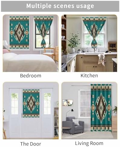 Green Southwestern Self Adhesive Blackout Curtains for Windows