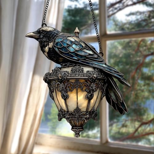 Gothic Raven on Lantern Sun Catcher Decor
