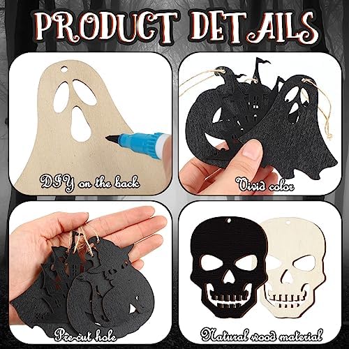 Tradder Halloween 36 Pcs Wood Hanging Ornaments Set