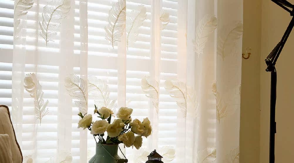 Modern Minimalist White Feather Yarn Embroidery Basic Rod Pocket Curtains