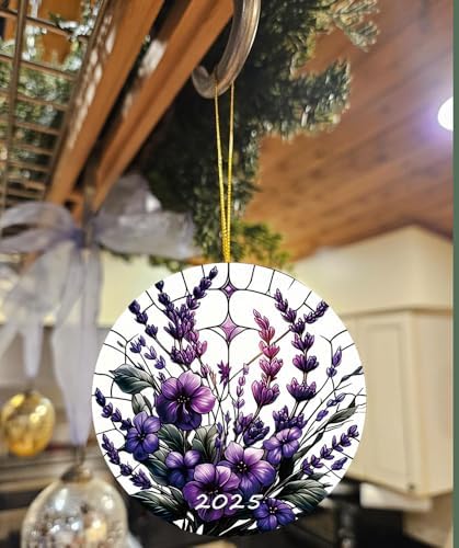 2025 Purple Christmas Ornaments Stained Glass Style