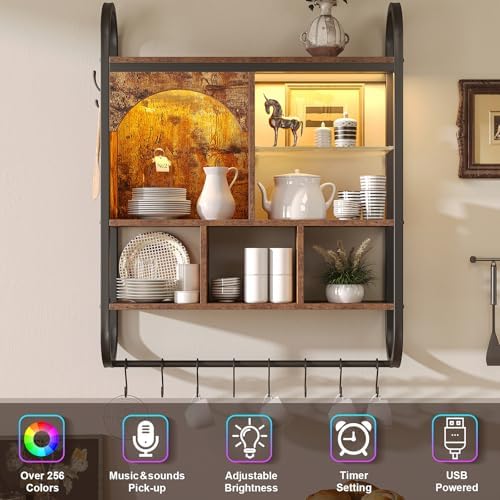 Spacesea 34 Inch 4 Tier Floating Shelves with LED Lights