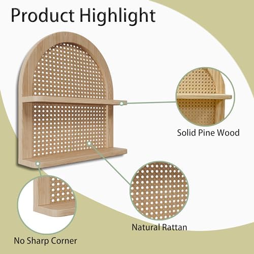 Eostbe 2-Tier Rattan Wall Shelf Boho Decor