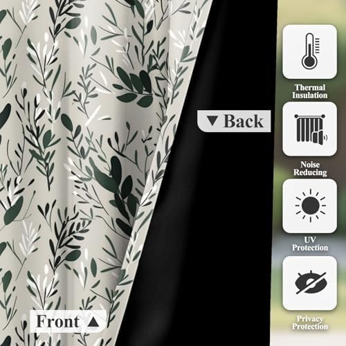Baocicco Green Leaf Curtains 108 Inch Long 2 Panel Set
