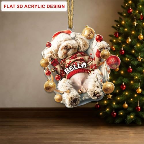 Personalized Name White Poodle Acrylic Ornament 2025