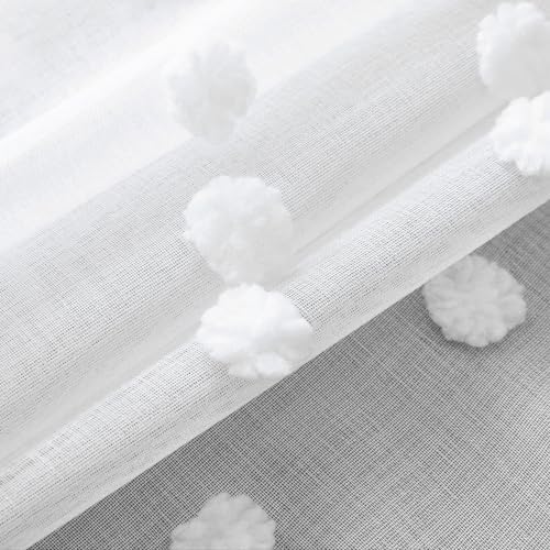 Gxi White Sheer Pompom Curtains for Large Bay Windows 1 Panel
