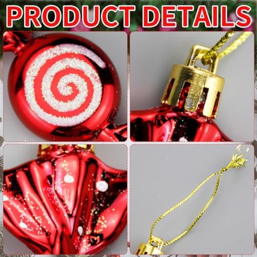 Red Christmas Ornaments with White Dots and Golden Ropes 6PCS