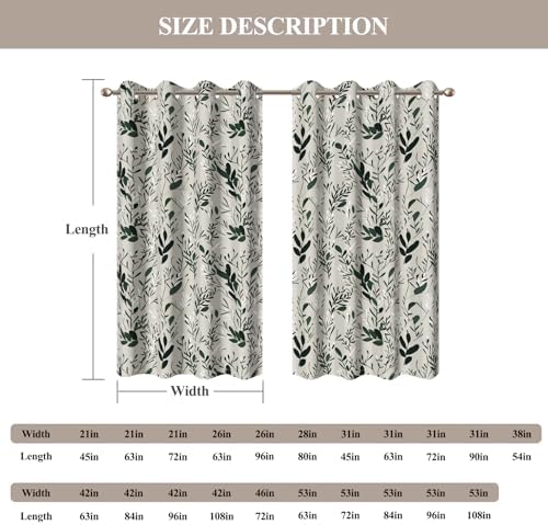 Baocicco Green Leaf Curtains 108 Inch Long 2 Panel Set