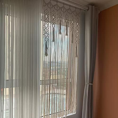Boho Macrame Curtain Room Divider with Wood Grommets 2 Panels