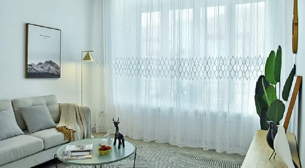 Modern Minimalist Geometric Embroidery Soft Drape Curtains 2 Panels