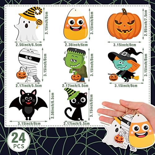 24 Pcs Halloween Wood Tree Ornaments with Rope
