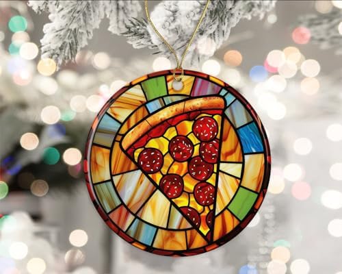 Pizza Stained Glass Ceramic Ornament Funny Christmas Decoration