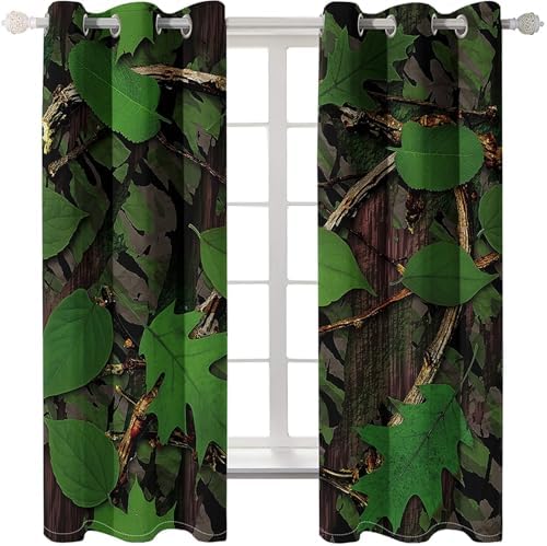 Homxi Kitchen Curtains 2 Panel Blackout Drapes with Grommets Leaves Pattern
