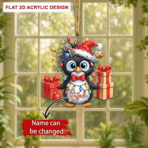 Personalized Penguin Christmas Ornament with Gift Boxes