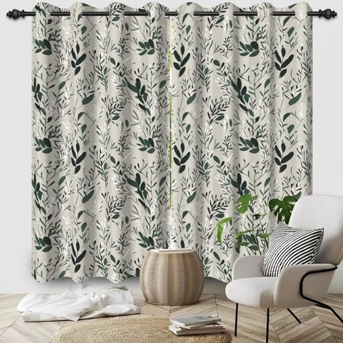 Baocicco Green Leaf Curtains 108 Inch Long 2 Panel Set