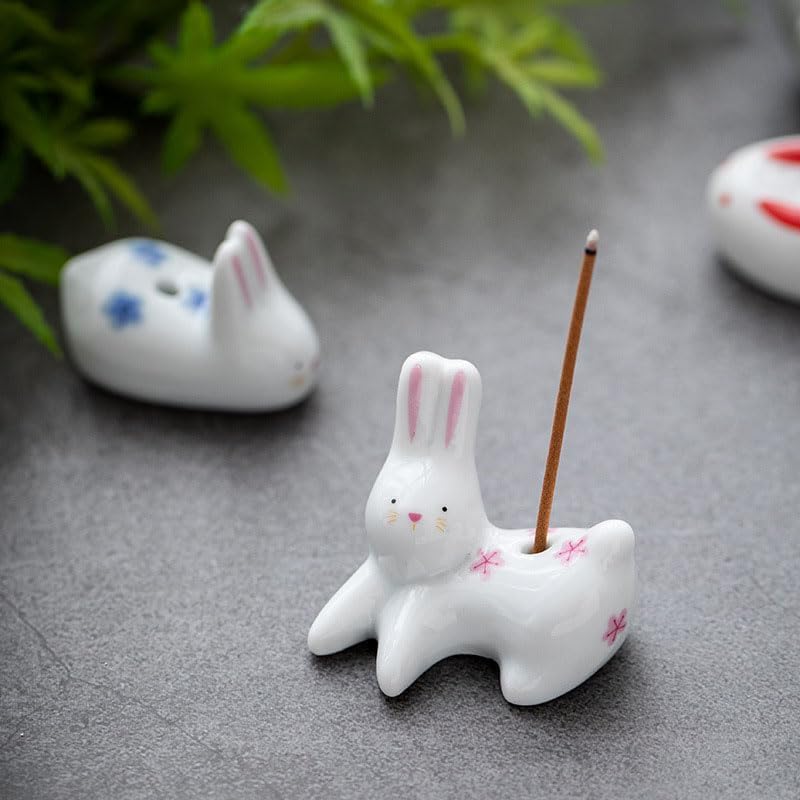 4Pcs Rabbit Cat Incense Holder Cute White Animal Home Decor