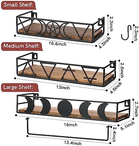 Pracaniz Moon Phase Wall Shelf with 4 Hooks