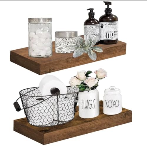 Just Like This Set of 2 Rustic Floating Wood Shelves