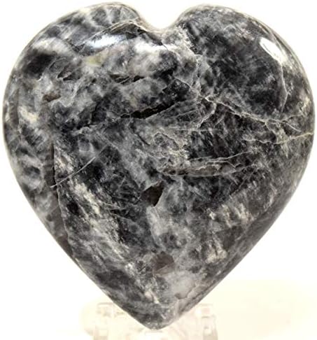 Black Moonstone Puffy Heart with Acrylic Stand