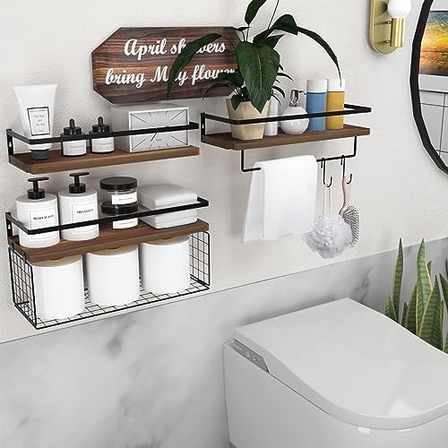 34 Floating Wall Shelves Over Toilet With Towel Bar Rack and Hooks