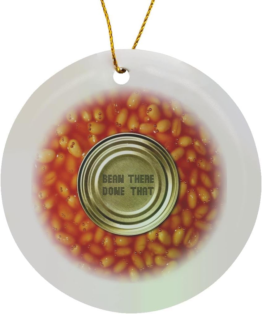 Circle Porcelain Ornament with Baked Beans Eyes Design