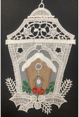 German Christmas Ornament Set of 6 White Lace Lantern with Gingerbread House