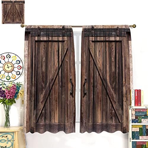 Rustic Wooden Barn Door Curtains 2 Panel Set 84x84in