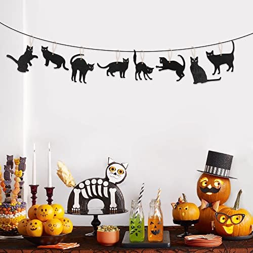 WATINC 31pcs Halloween Black Cat Wood Hanging Ornament