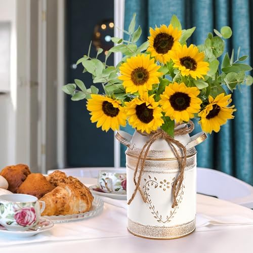 Hacaroa 2 Pack Rustic Galvanized Metal Vases with Handles