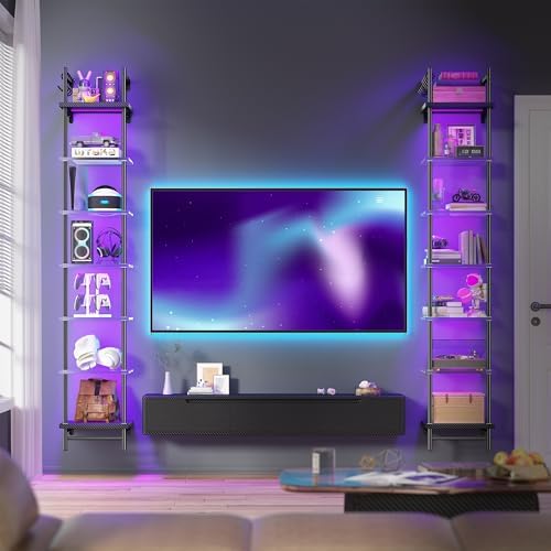 REIBII 7 Tier Floating Shelves with LED Light
