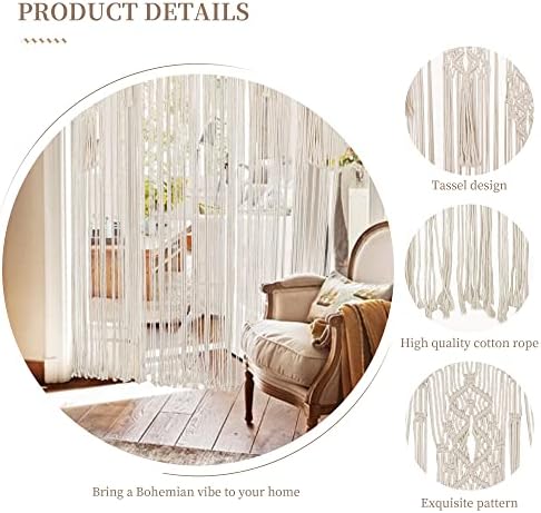 Boho Macrame Curtain Room Divider with Wood Grommets 2 Panels