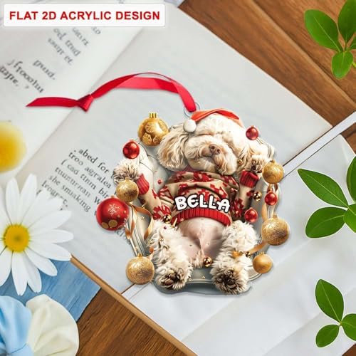 Personalized Name White Poodle Acrylic Ornament 2025