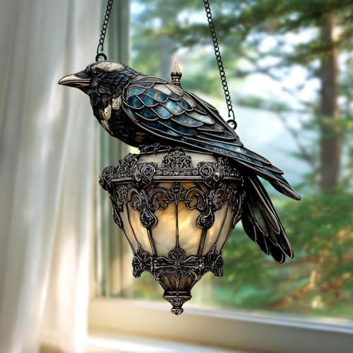 Gothic Raven on Lantern Sun Catcher Decor