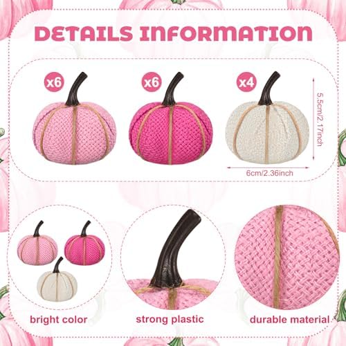 16 Pcs Pink Series Fall Pumpkin Hanging Ornaments
