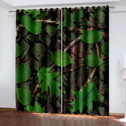 Homxi Kitchen Curtains 2 Panel Blackout Drapes with Grommets Leaves Pattern