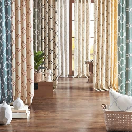 Fretwork Print Grommet Top Curtain Panel Ivory and Grey 50x108 Inches