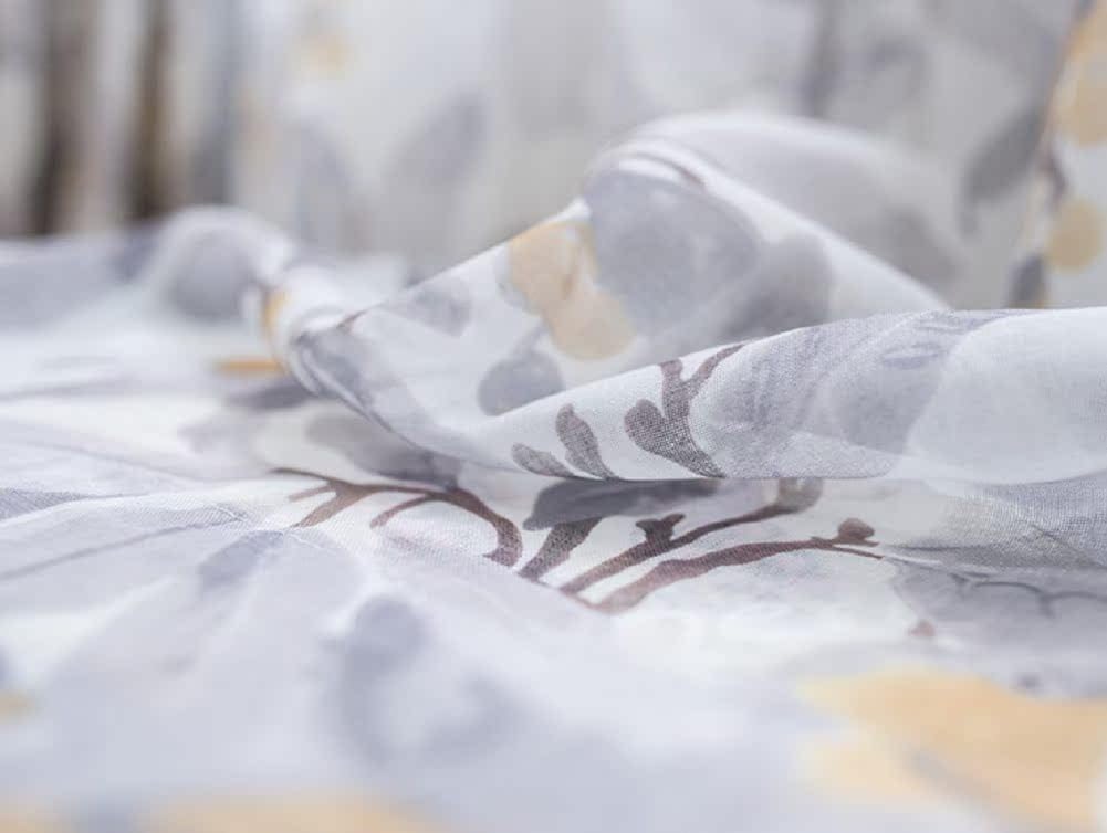 Iuokuby Pastoral European Semi Sheer Curtains Panel Grey 100x102 Inch