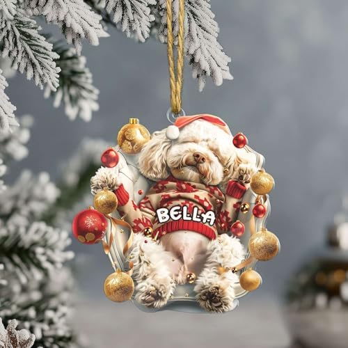 Personalized Name White Poodle Acrylic Ornament 2025