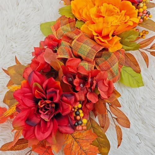 Fall Wreath for Front Door with Peonies and Maple Leaves