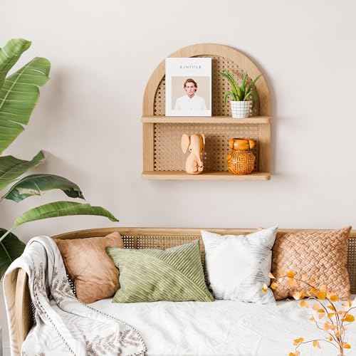 Eostbe 2-Tier Rattan Wall Shelf Boho Decor
