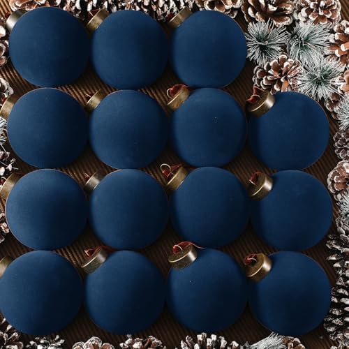 Liliful 15 Pcs Velvet Christmas Balls Bulk Navy Blue 315 Inch Hanging Ornaments