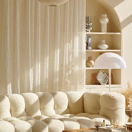 French White Gauze Crumpled Chevron Curtains for Living Room and Bedroom