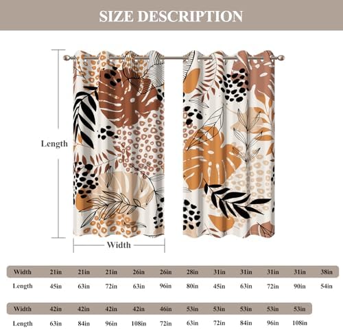 Baocicco Brown Leaves Curtains 2 Panel Set for Bedroom