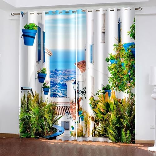 Homxi 2 Panels Blackout Curtains Set Eyelet Coastal Landscape