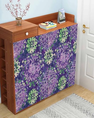 Purple Floral Self Adhesive Portable Curtains for Windows