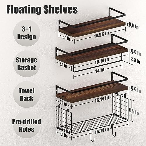 34 Floating Wall Shelves Over Toilet With Towel Bar Rack and Hooks