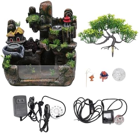 Mini Tabletop Rockery Fountain with LED Light and Atomizer