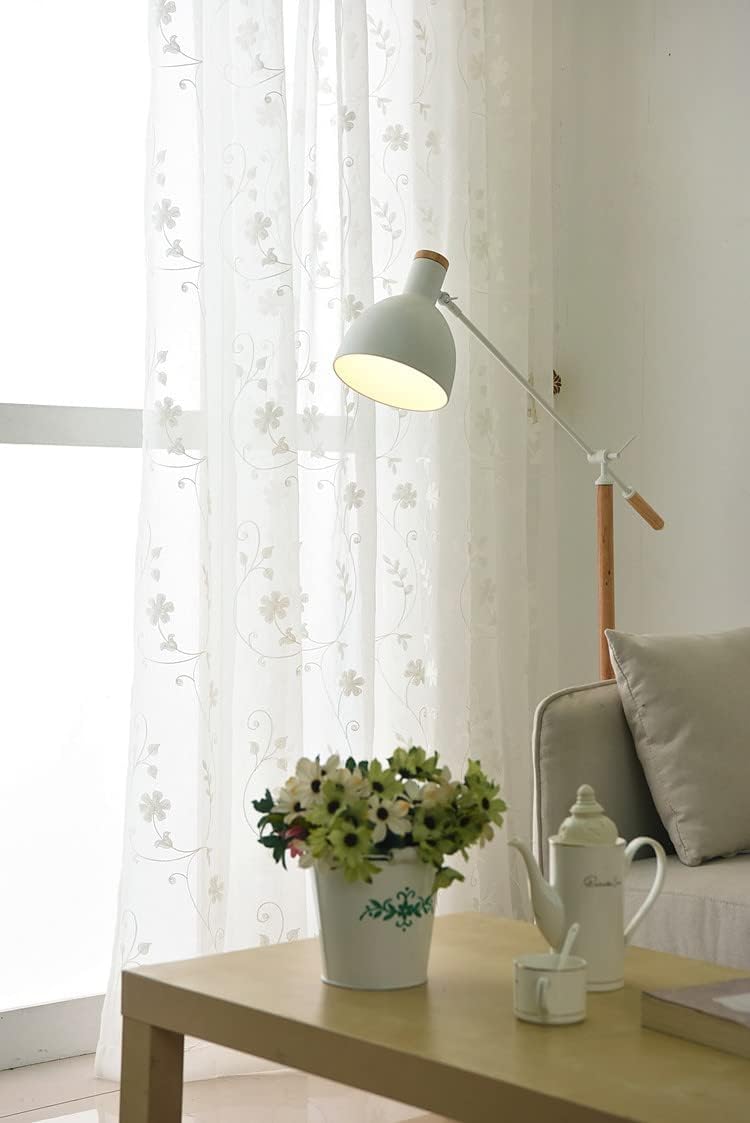 Semi Sheer Curtains with White Flowers 2 Panels