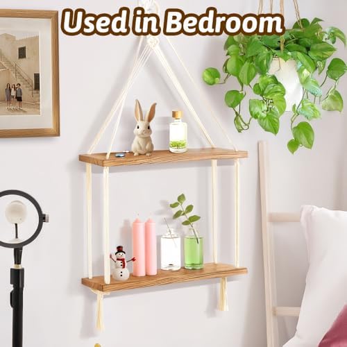 WATUNID Macrame Wall Hanging Shelves 2 Tier Boho Decor